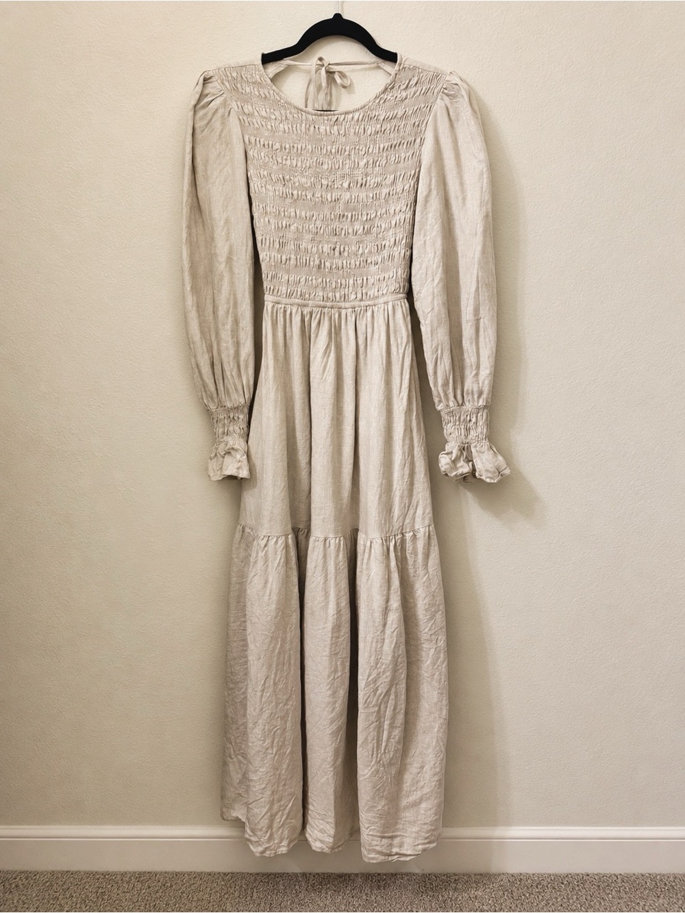 DISSH Jorja Smocked Long Sleeve Linen Maxi Dress